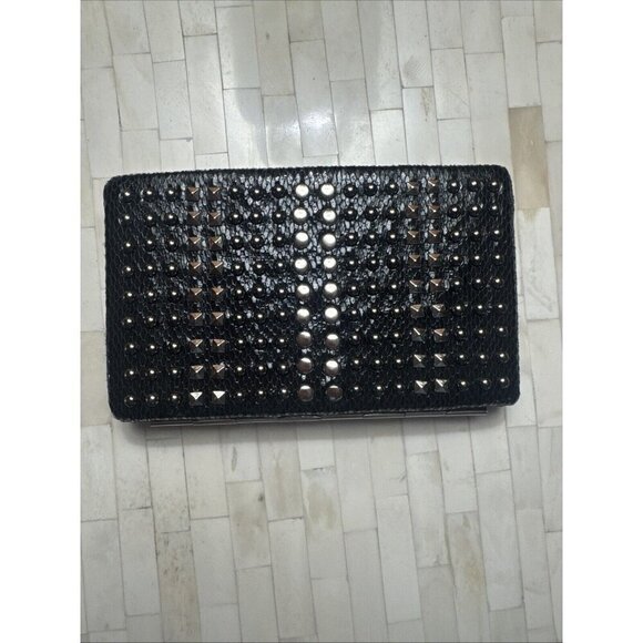 Nicole Lee USA Black Silver Studded Box Clutch Purse No Strap 7.5”x4.5”x1” VGUC - Picture 1 of 10